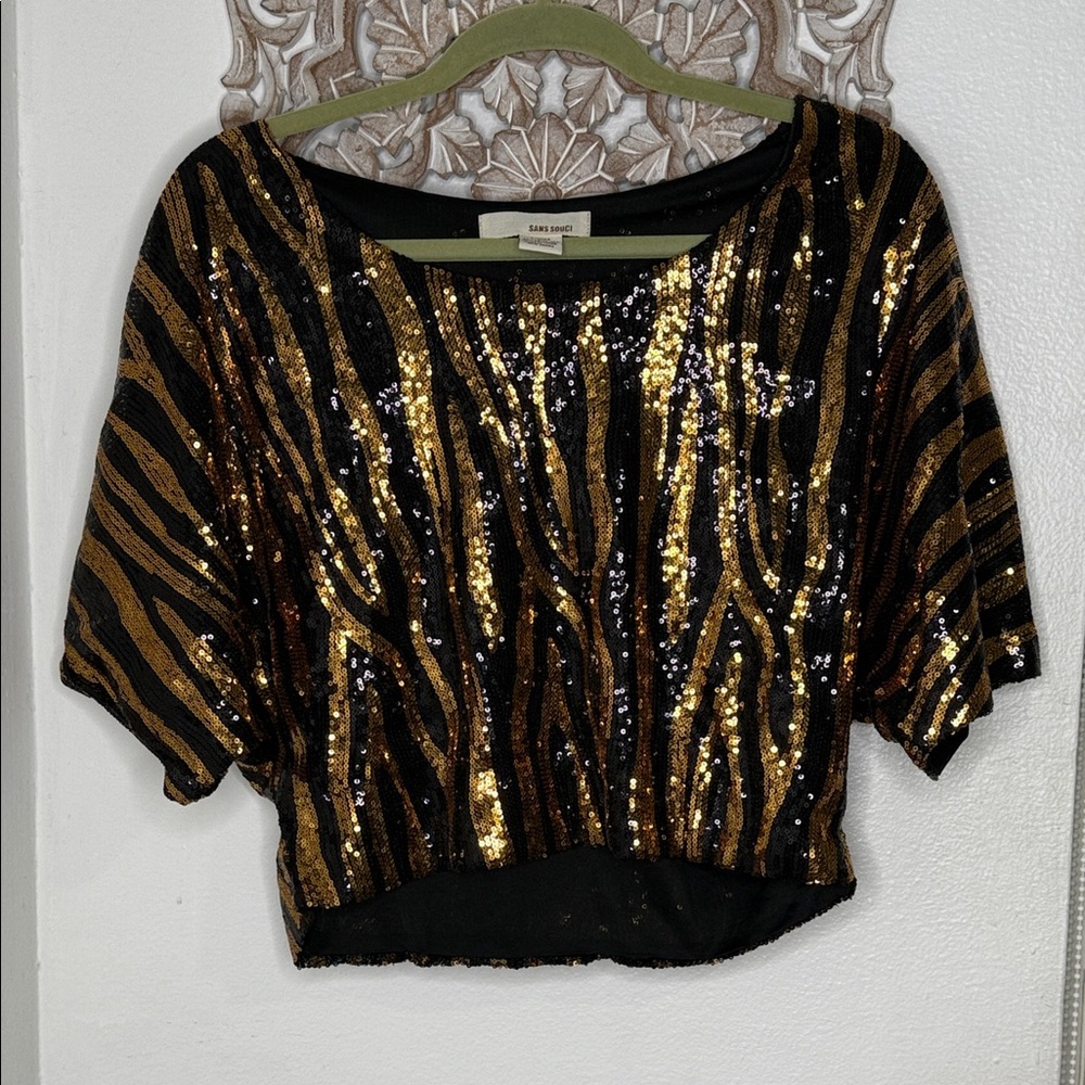 Sans Souci Black and Gold Sequin Blouse
